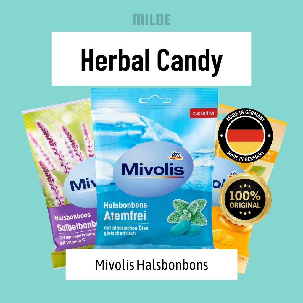 Permen Mivolis Halsbonbons - Permen Pereda Tenggorokan Gatal Batuk Sugar Free Tanpa Gula (Jerman) Or