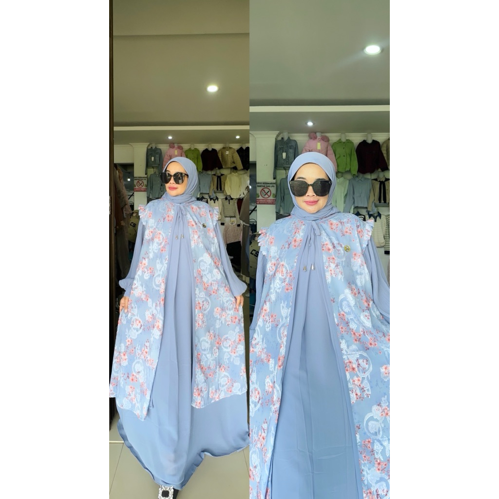 Dress outer plisket motif bunga