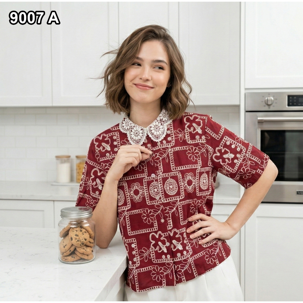 Baju BANGKOK BKK Import : LD 110cm Kemeja Blouse Wanita Fashion Atasan Lengan Pendek #9007A