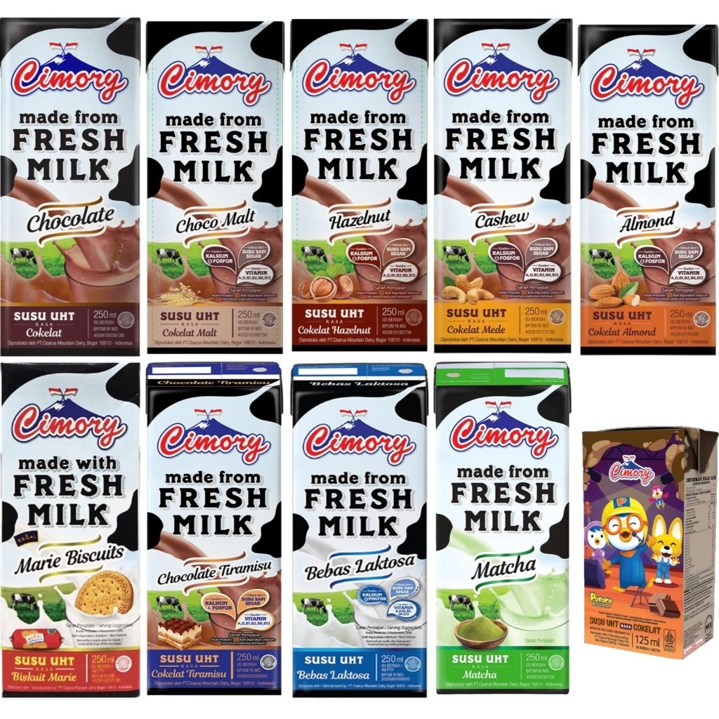 CIMORY UHT Fresh Milk 9 rasa baru choco peanut butter tiramisu caramel cokelat hazelnut cashew almon