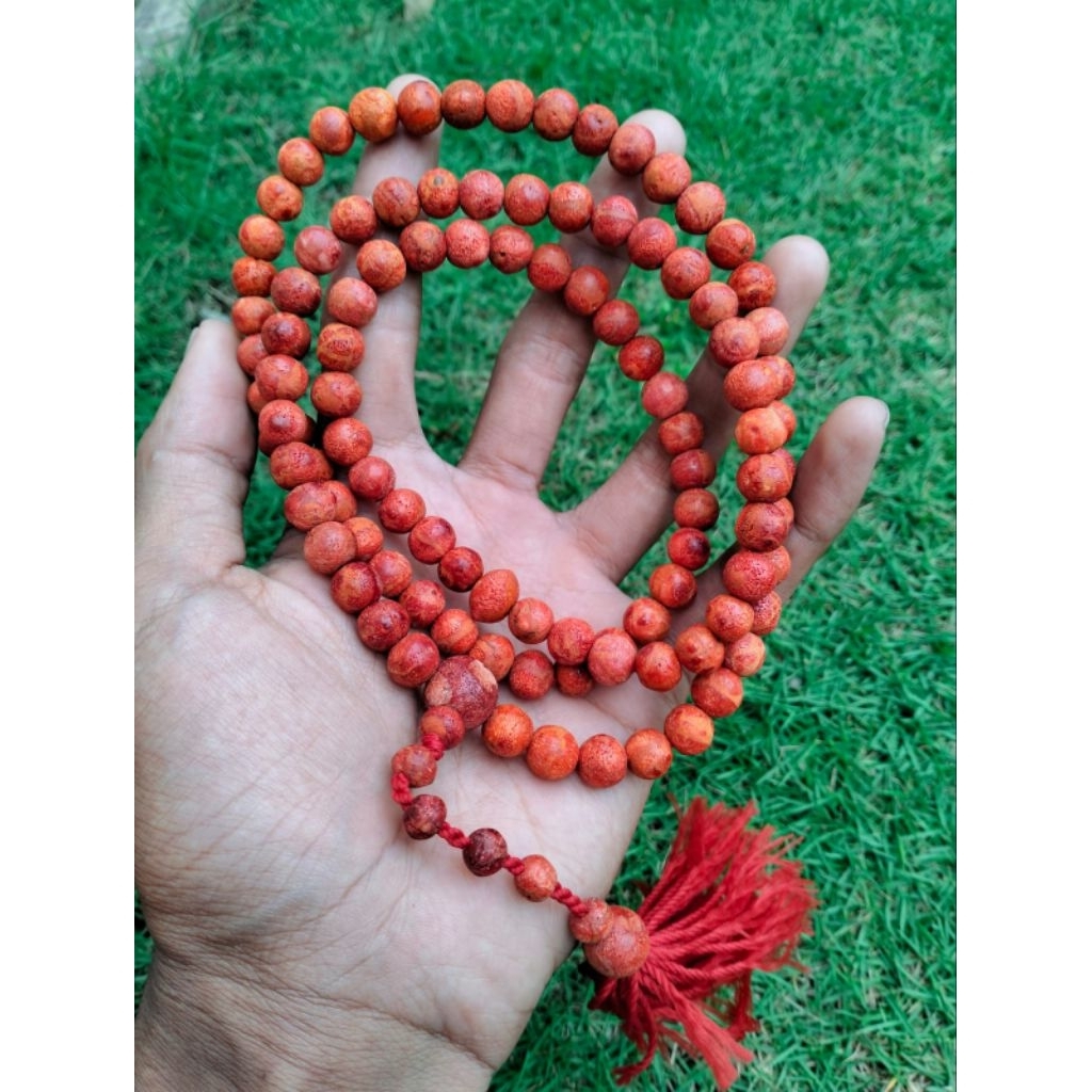 tasbih batu permata marjan merah natural asli dim 10 mm 99 butir