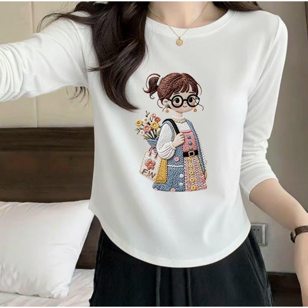 KAOS OBLONG WANITA SPANDEK KASUAL MODEL OVAL LENGAN PANJANG TSHIRT DISTRO PRINTING