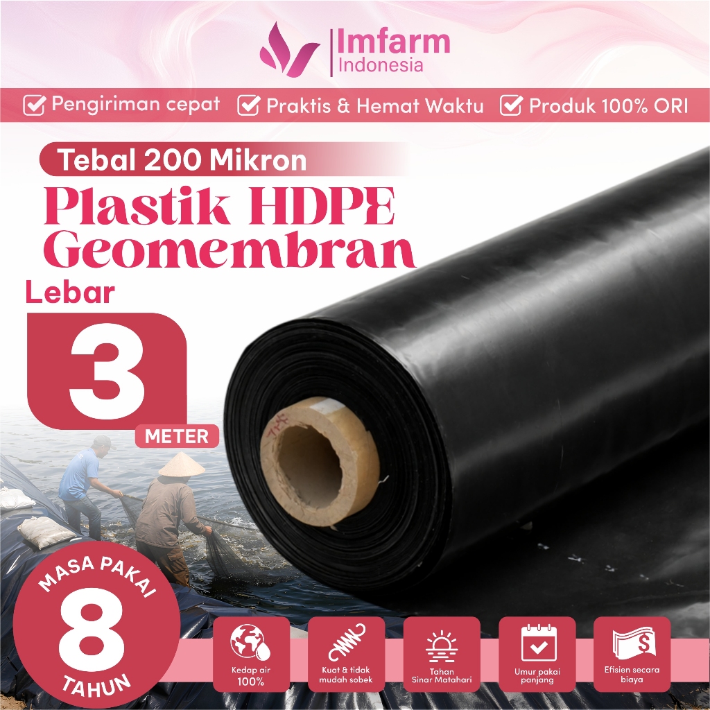 IMFARM - GEOMEMBRAN HDPE TEBAL 200 MICRON LEBAR 3 METER
