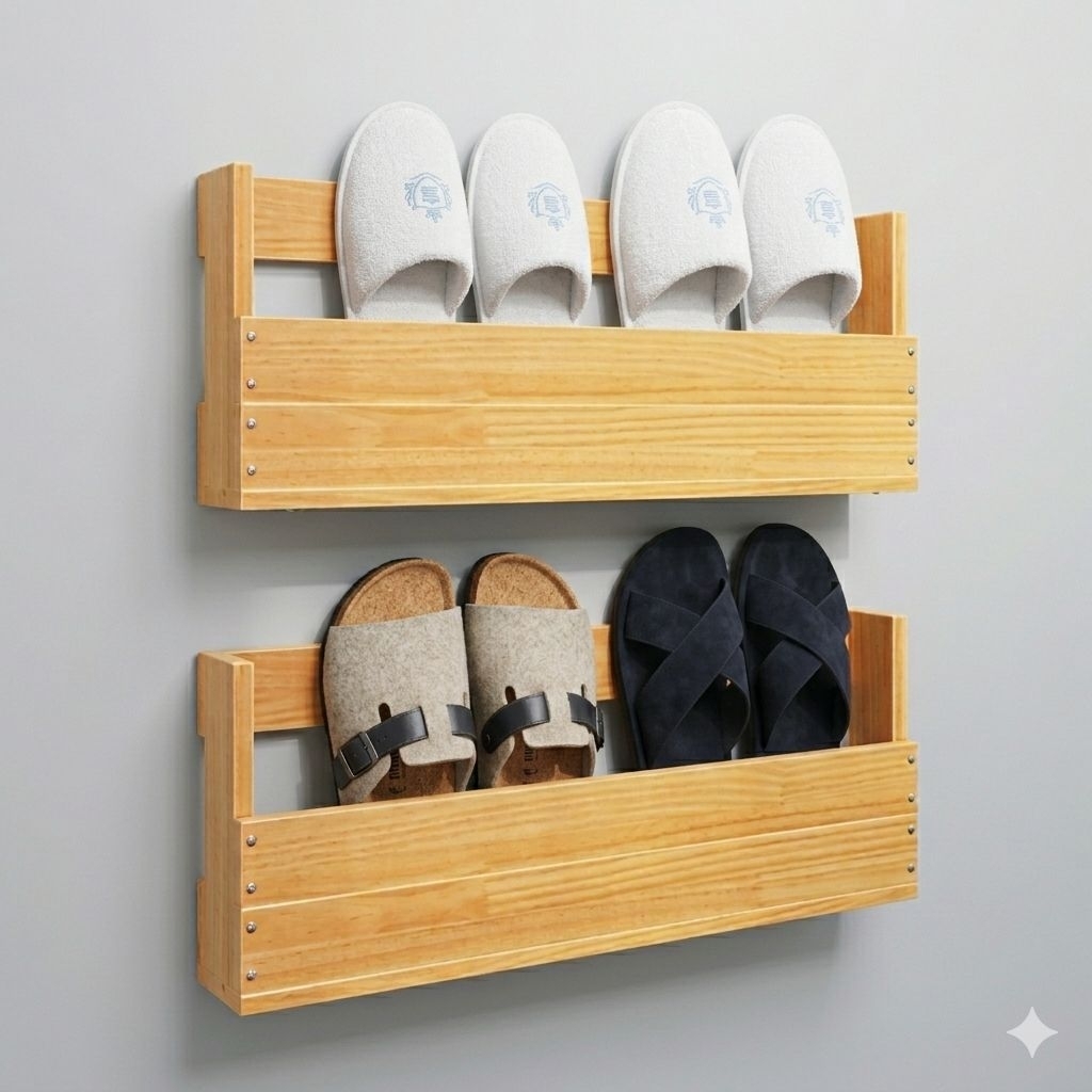 Rak Sepatu Gantung Kayu Minimalis  Rak Dinding Kayu Serbaguna pelitur