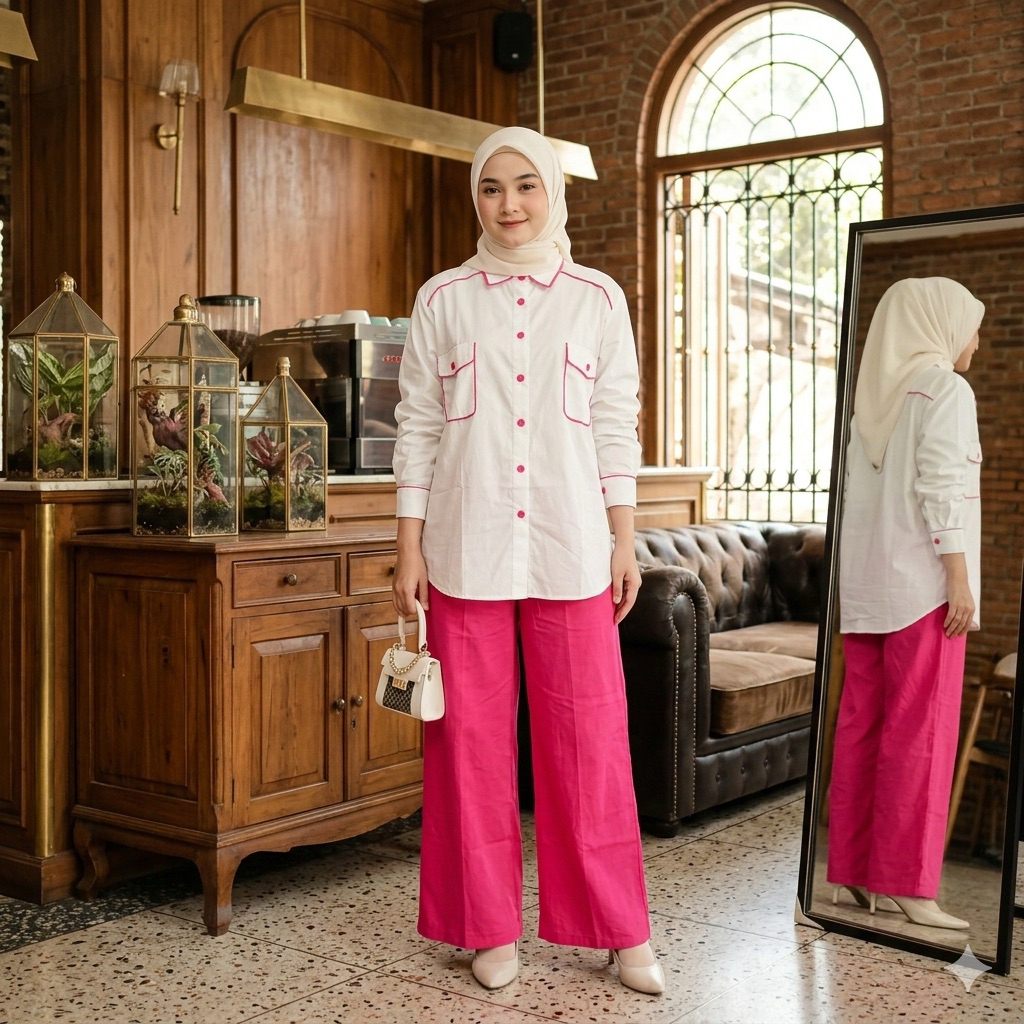 Setelan One Set Kemeja Dan Celana Kulot LD 120cm Setelan Tunik One Set Tunik