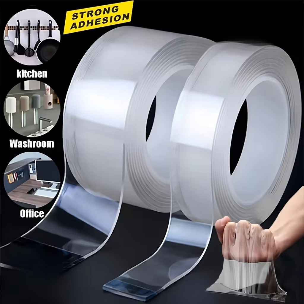 Nano Tape Double Tape Tip Transparan Selotip Ajaib Bening Perekat Dinding Kuat Tahan Air Lakban Transparant Isolasi Bolak Balik 2 Sisi 1 2 3 4 5 10 Meter tebal 2MM Bisa dipakai Berulang Waterproof Washable Reusable Traceless PU GEL Adhesive Tape