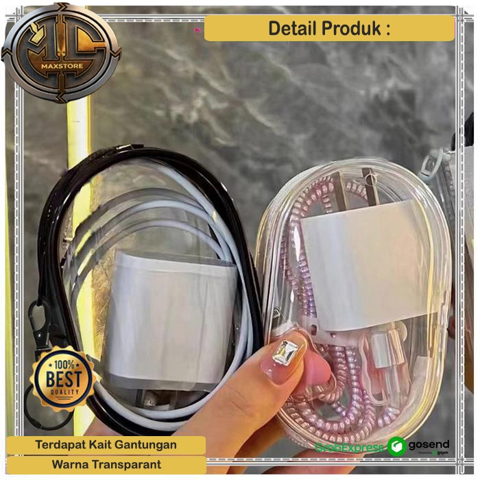Kotak Penyimpanan Kabel Data Transparan Plastik PVC 10x5x2cm Portabel Dengan Gantungan Kantong Pouch