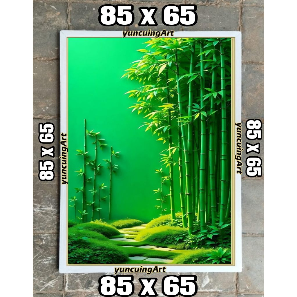 hiasan dinding lukisan cetak bambu cendrawasih plus bingkai ukuran 85*65