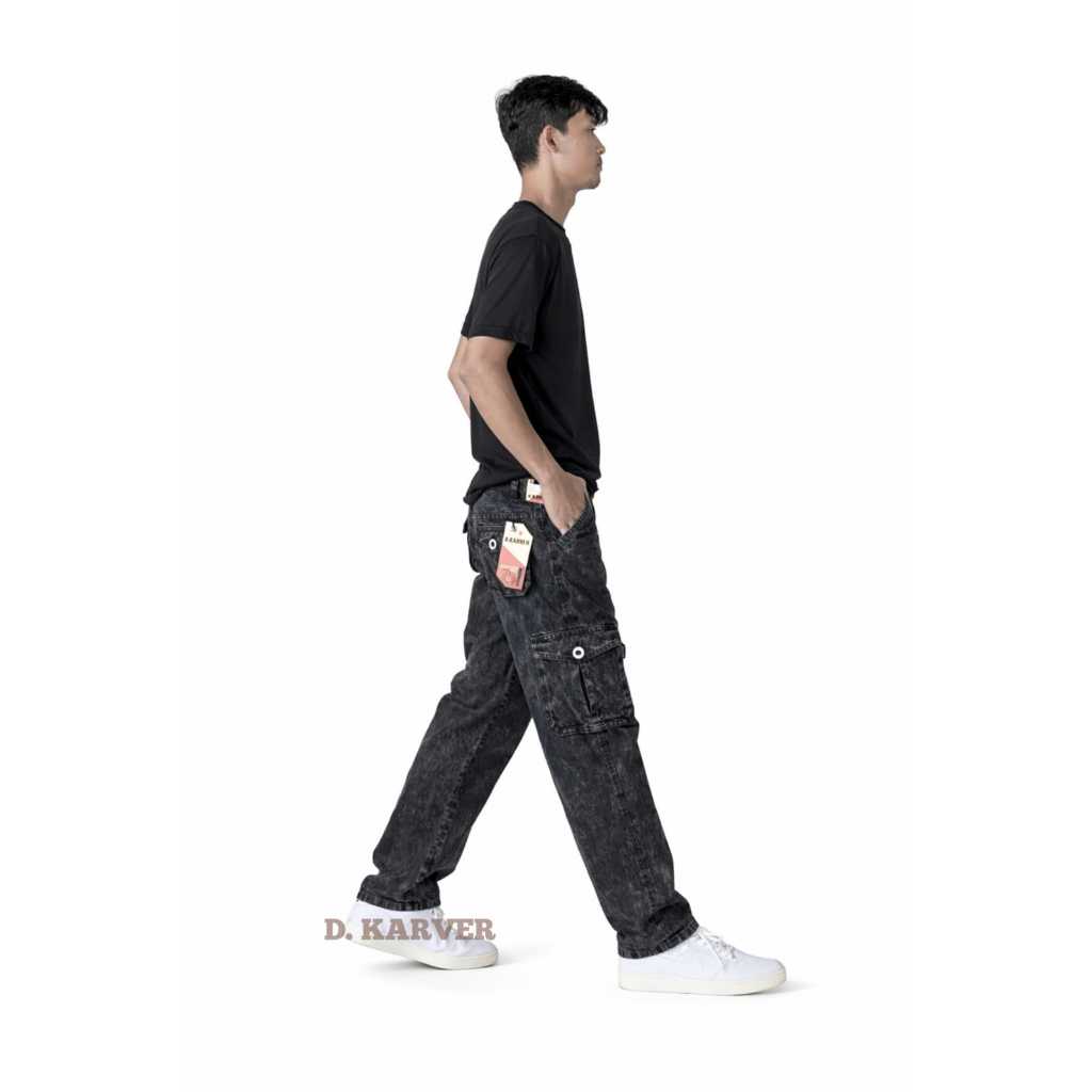 D.KARVER - Celana Cargo Jeans Panjang Washing Snow Kimpul Distro Premium//CELANA CARGO JEANS