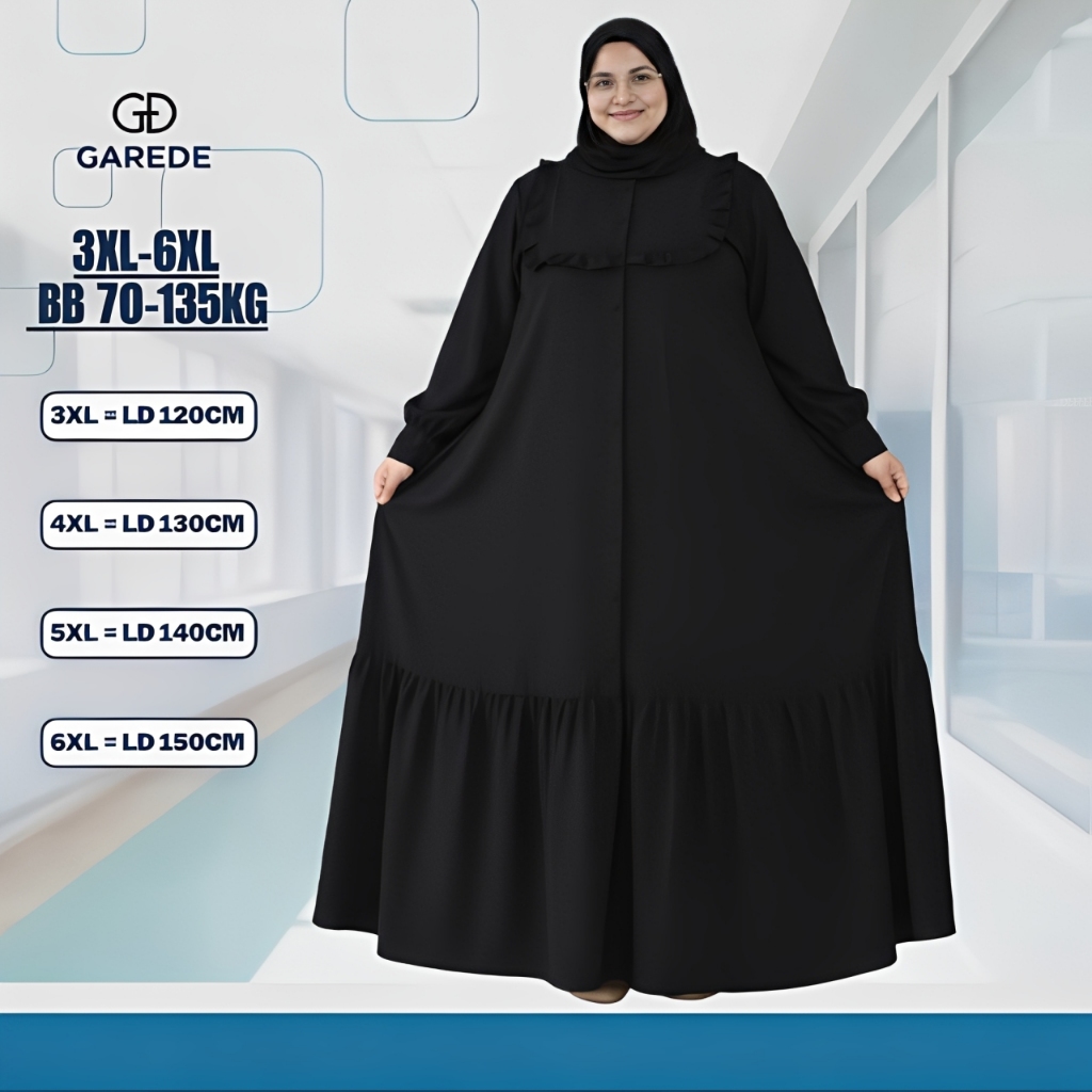 Garede - Gamis Jumbo LD 120 130 140 150 Polos Crinkle Premium Syari Terbaru Busui Kondangan Lebaran