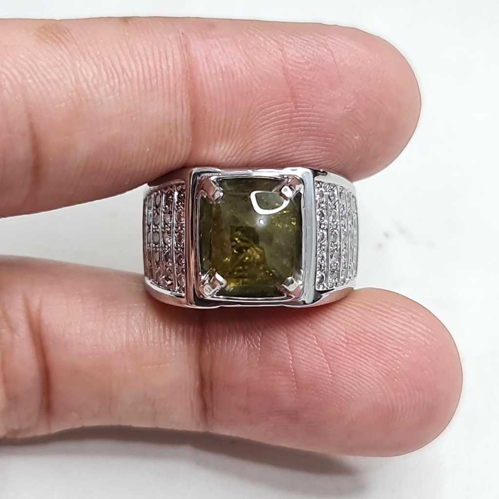 Natural 3.05 CT Andradite Garnet Green Garnet ring perak + Memo