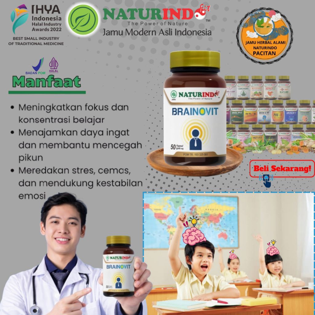 Brainovit Vitamin Otak Anak Cerdas Speech Delay  Peningkatan Daya Ingat Jamu Herbal BRAINOVIT NATURI
