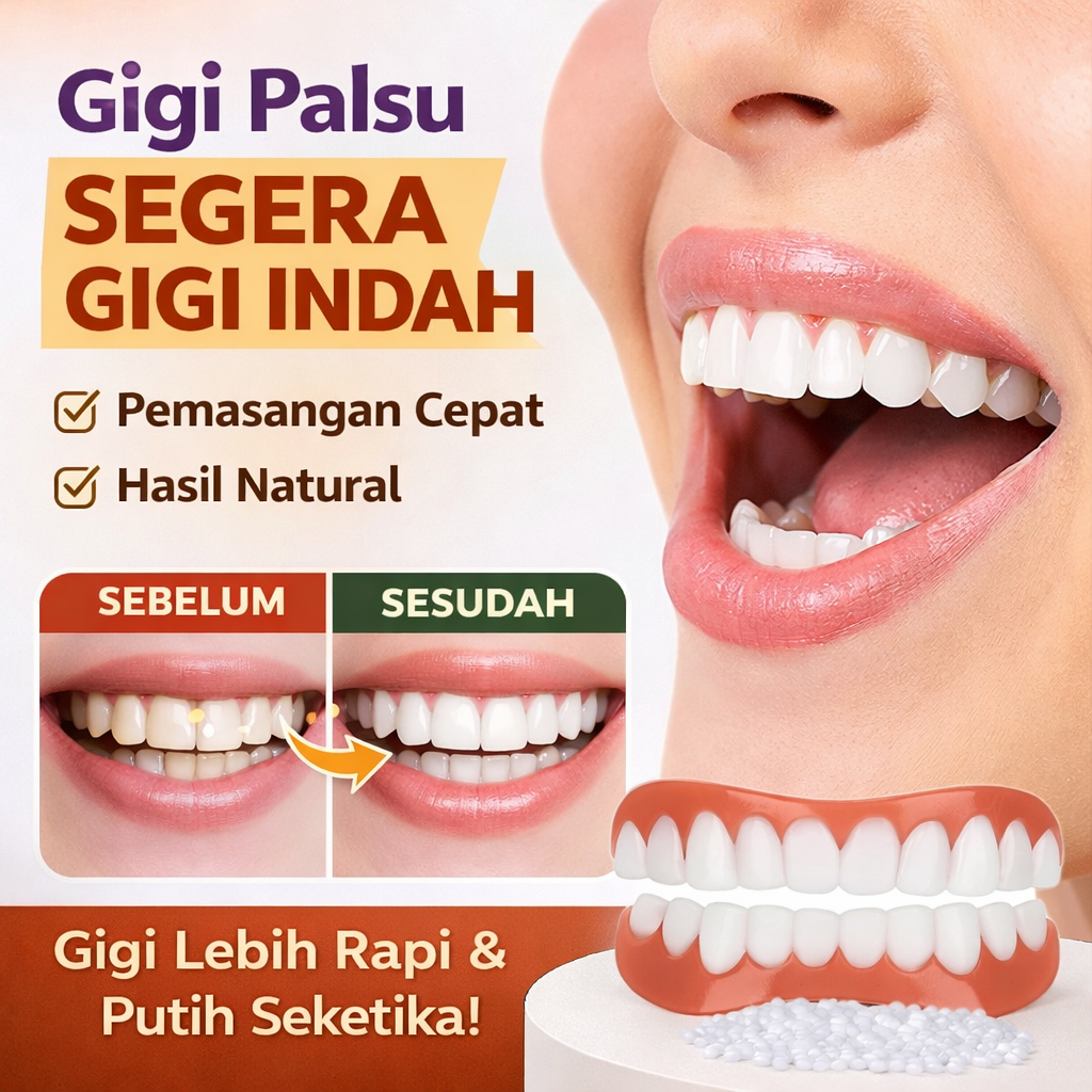 [Pengiriman 24 Jam + COD] gigi Palsu Lepas Pasang Authentic Instan Atas Bawah Ori Asli Atasi Ompong/