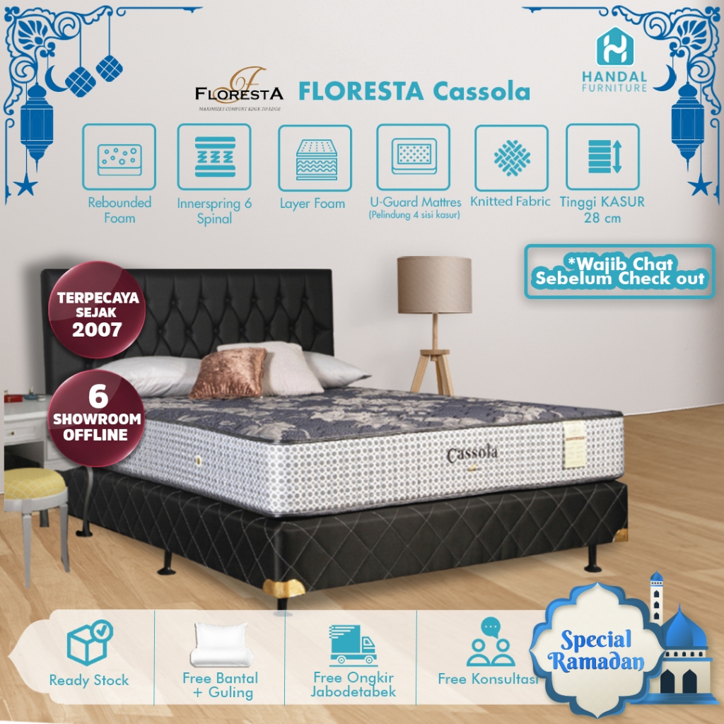 Kasur Springbed Floresta Cassola 100x200, 120x200, 160x200, 180x200, 200x200 Dengan M-Guard Untuk Me