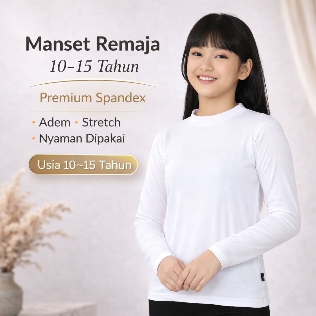 Manset Anak Remaja Warna Putih, Baju Manset Usia 10-15 Tahun - Yasta Fashion