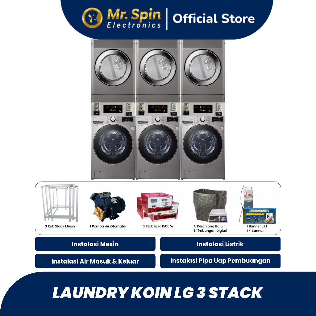 Paket Usaha Laundry Siap Buka - Non Partisi Koin LG 20kg 3 4 5 Set