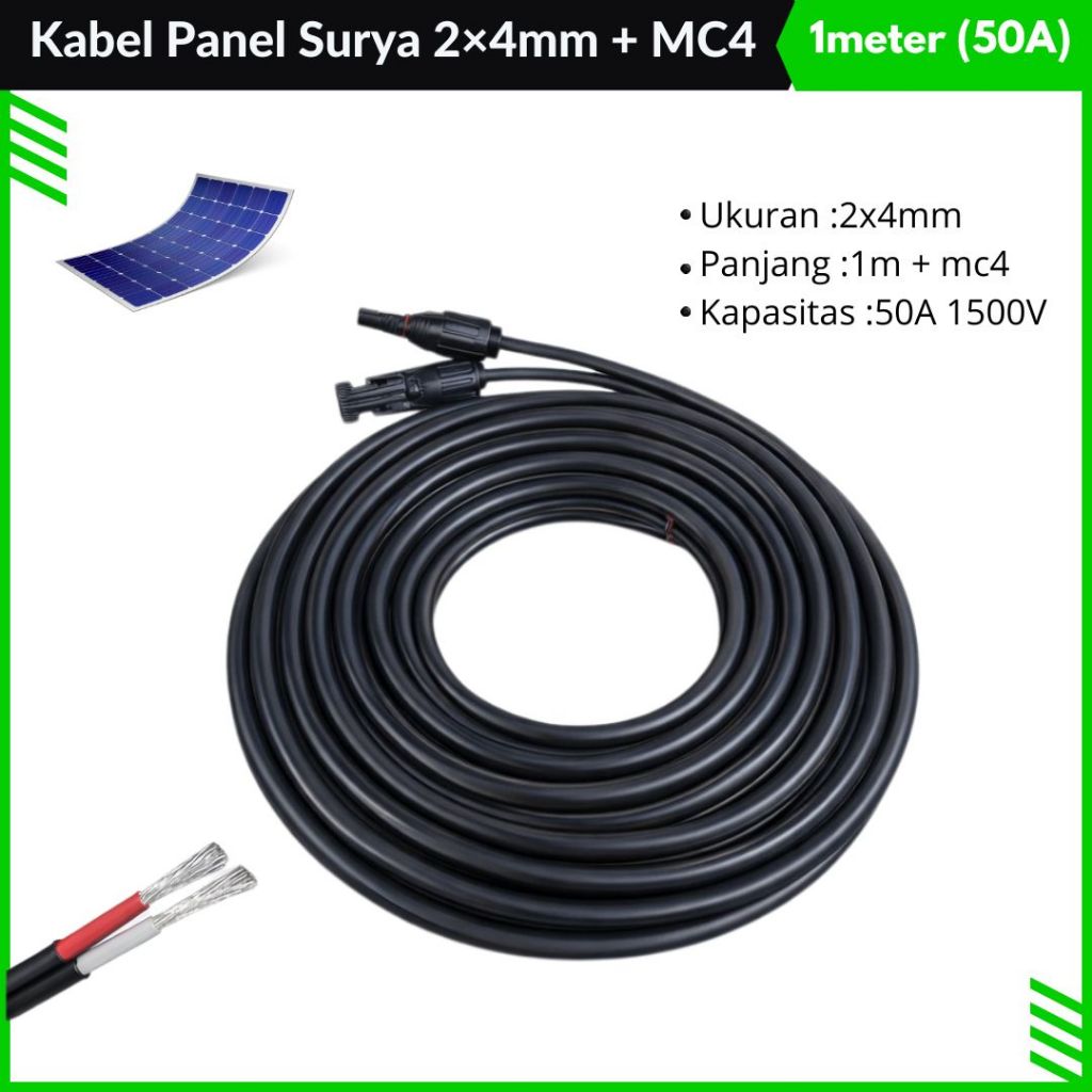 Kabel Solar Panel Dual Core 2x4mm Kabel Solar Outdoor DC 1500V Free MC4 Konektor Kabel Panel Surya