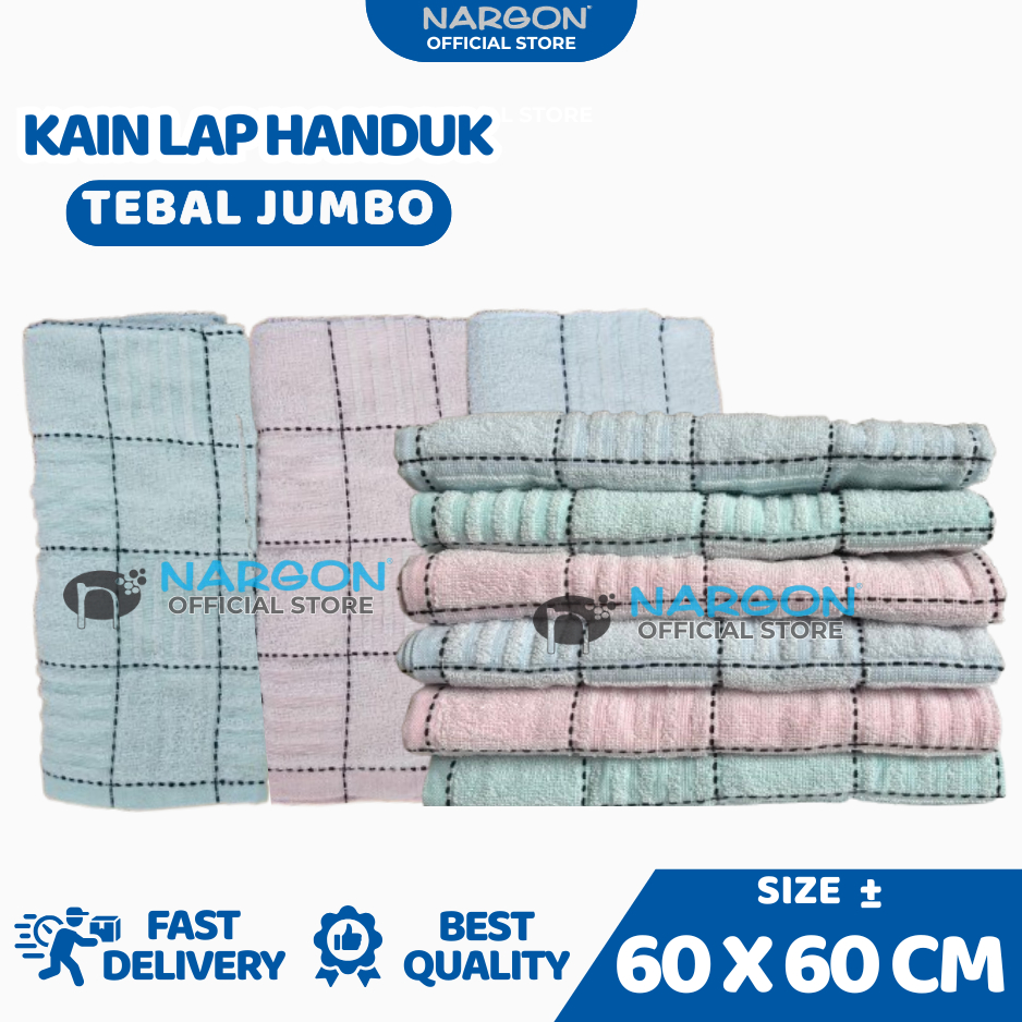 Nargon Serbet Dapur 1 Lusin Tebal Jumbo Lap Kain Dapur Handuk Lap Piring uk 60 x 60 cm