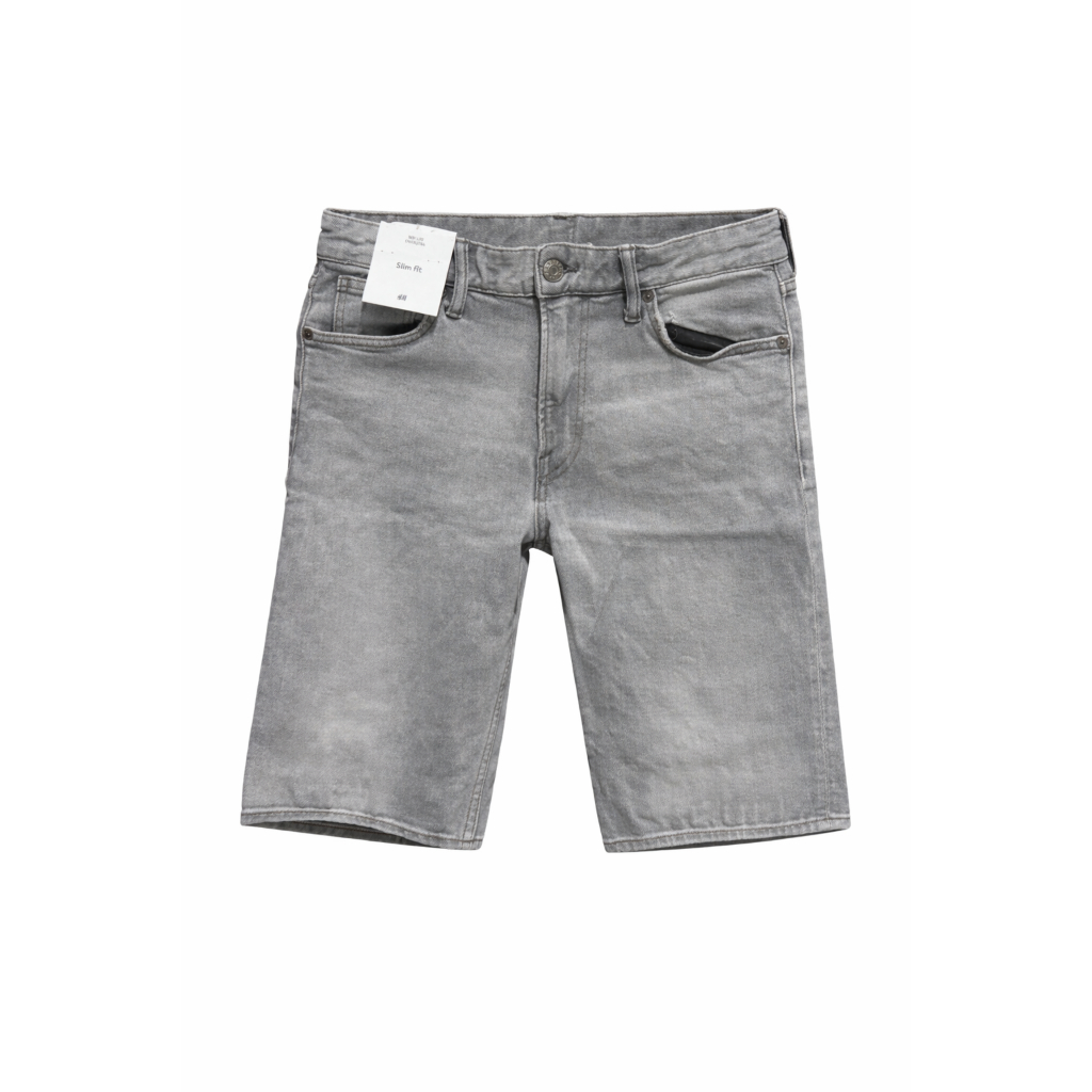 Celana Pendek Jeans Pria H&M Slim Fit Denim Shorts Grey Abu Original