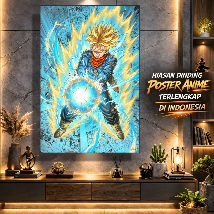 Poster Trunks Super Saiyan Dragon Ball Z Hiasan Dinding Keren Bingkai MDF Premium
