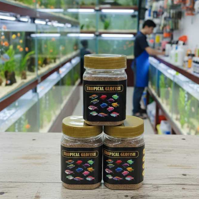 Pelet Ikan Tropical Glofish Makanan Ikan Hias Kecil Guppy Cupang Neon Tetra Molly 100 Gram Untuk Kes