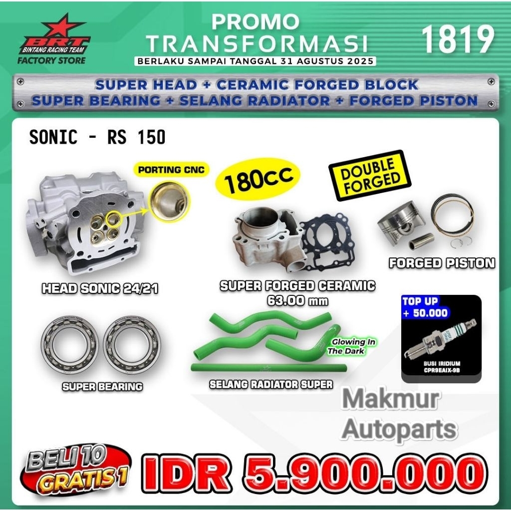 Promo Transformasi 1819 BRT Super Head Sonic 180CC (BINTANG RACING TEAM BRT)