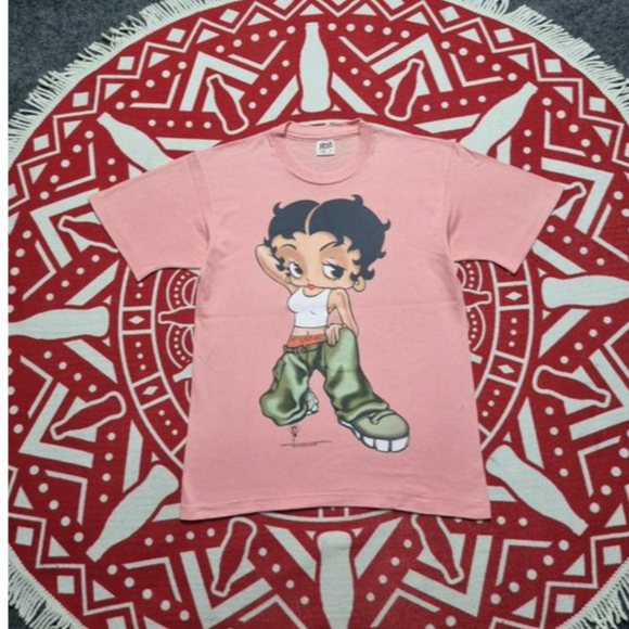 Kaos Vintage Betty Boop tag anvil lengan pendek