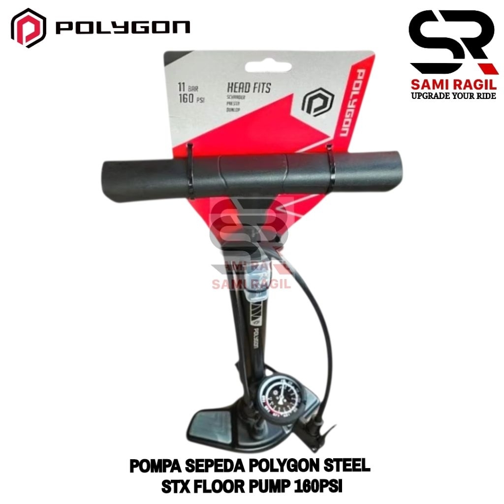 POMPA SEPEDA POLYGON STEEL STX FLOOR PUMP 160PSI 160 PSI BAN DALAM SEPEDA MOTOR BOLA BALON POMPA LAN