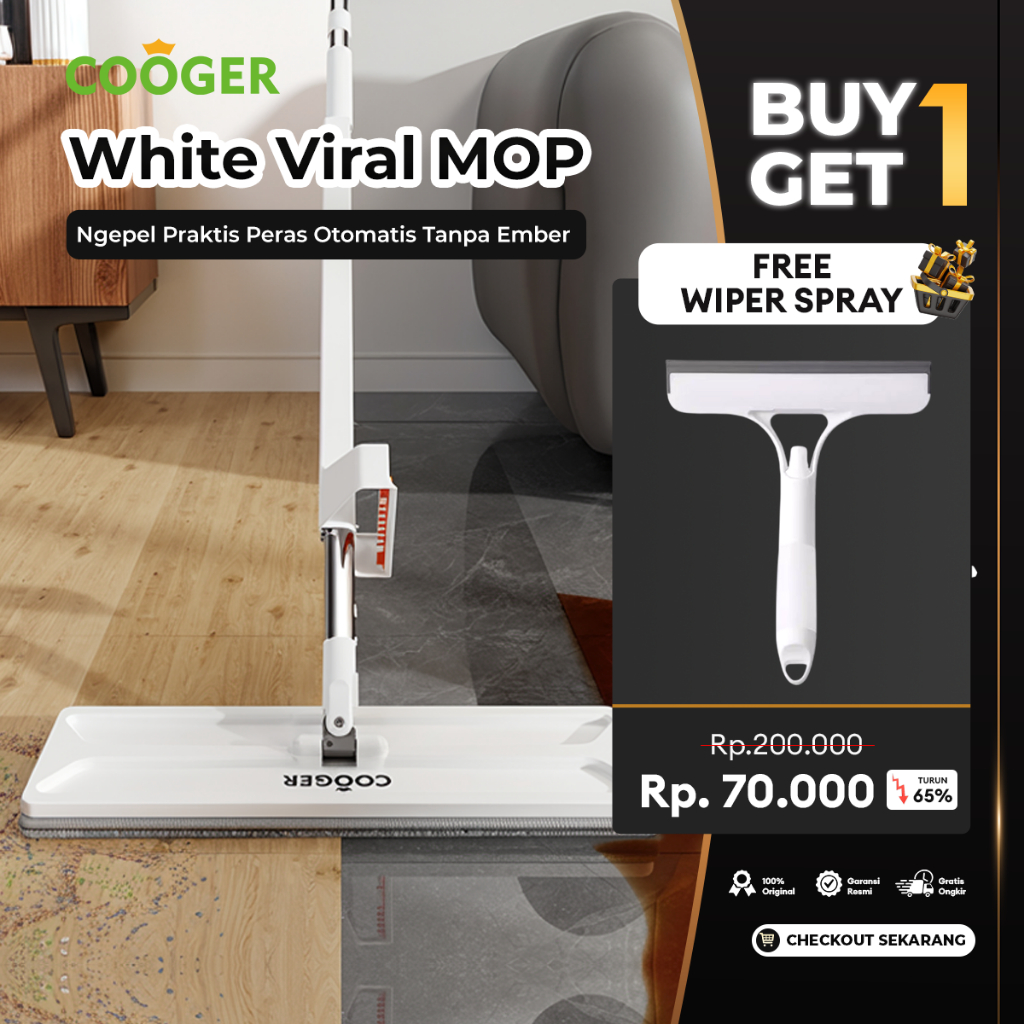 [GRATIS WIPER SPRAY] COOGER Alat Pel Peras Pelan Lantai Microfiber Berdiri Otomatis Automatic