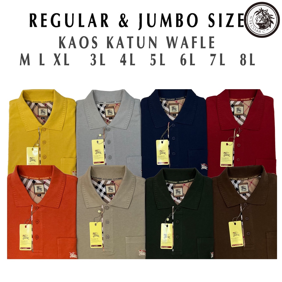 V4 CLASSIC M L XL 3L 4L 5L 6L 7L 8L - Kaos Polo Pria BIG SIZE Katun Wafle Lengan Pendek Adem - PSW02