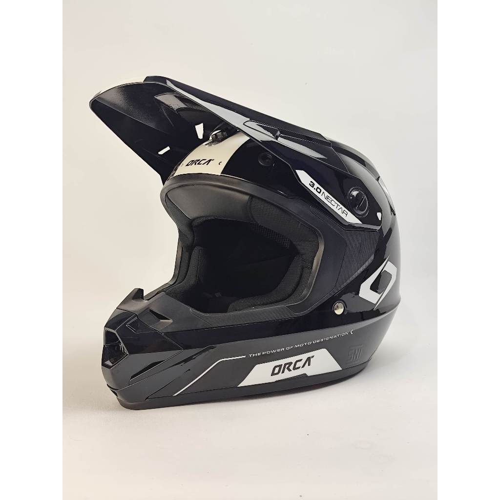 Helm Orca Nectar 3.0 Hitam Putih Original Helm Trail Supermoto Enduro Motocross