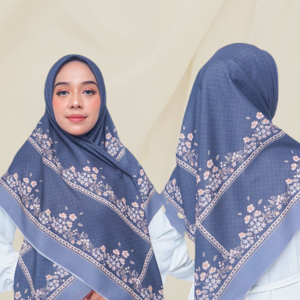 Helviana Hijab Motif Premium Black Shiny Rose Gold | Hijab Segi Empat | Hijab Motif