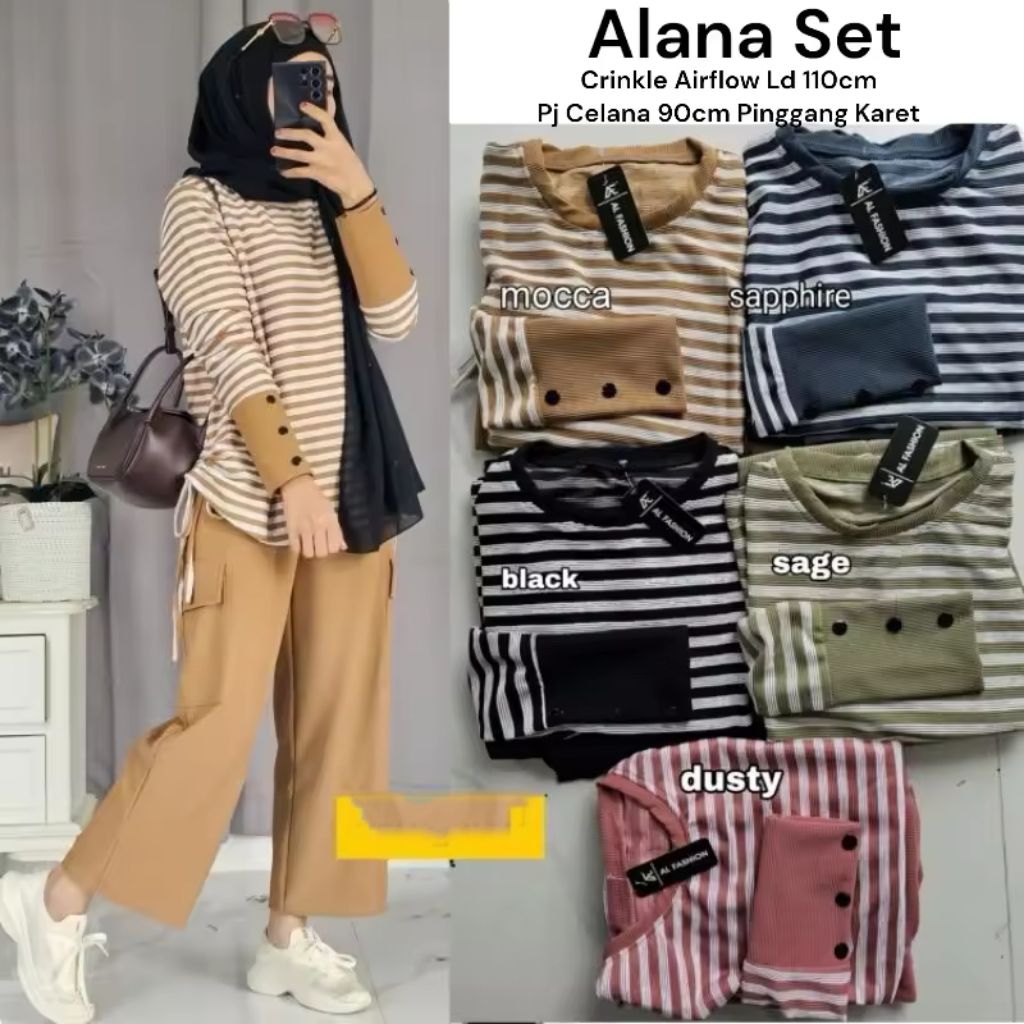 Set Cargo Setelan wanita garis garis Motif Salur Kecil Pelangi Kekinian CIKRLE AIRLOW terbaru