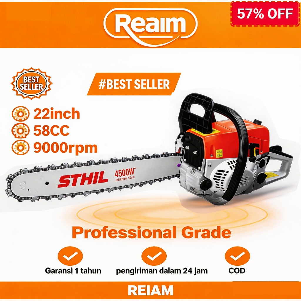 REAIM Sinso Senso Mesin Potong Kayu Senso Chainsaw 20/22 Inch sinso 58CC Gergaji Kayu senso Gergaji 