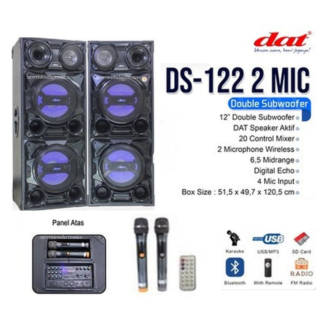 SPEAKER ACTIVE PASSIVE DAT DS122 SPEAKER AKTIF PASIF DAT DS-122  DAPAT 2 MIC KARAOKE 12 INCH DOUBLE
