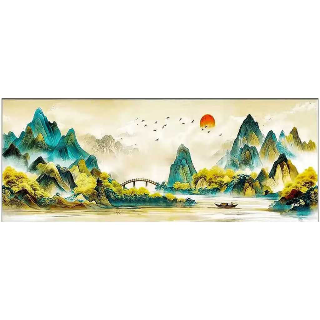 Sulam 9CT (lukisan pemandangan alam pegunungan luas)