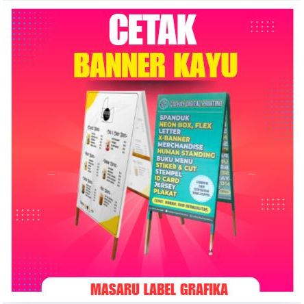 STANDING A BANNER 2 SISI | BANER KAYU LIPAT PORTABLE | 1 SET JADI | BANNER PINGGIR JALAN | KELENGKAP