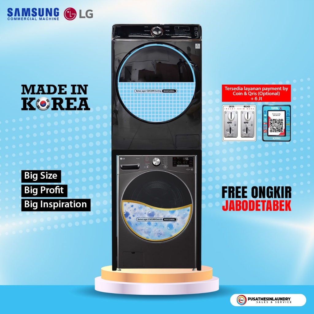 Stack Dryer-Dryer Samsung Commercial Laundry, Mesin Pengering Heavy Duty Kapasitas Jumbo 14 kg