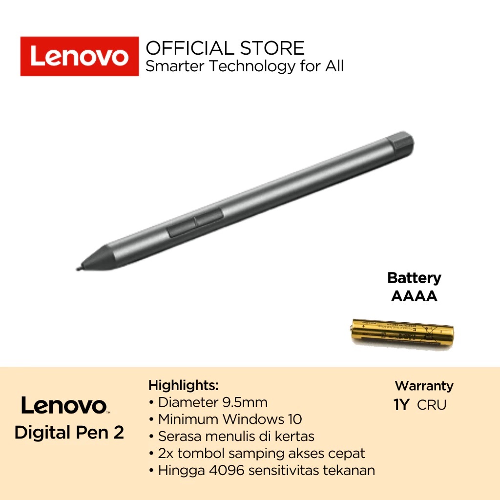 Lenovo Digital Pen 2 Stylus + Baterai AAAA Battery