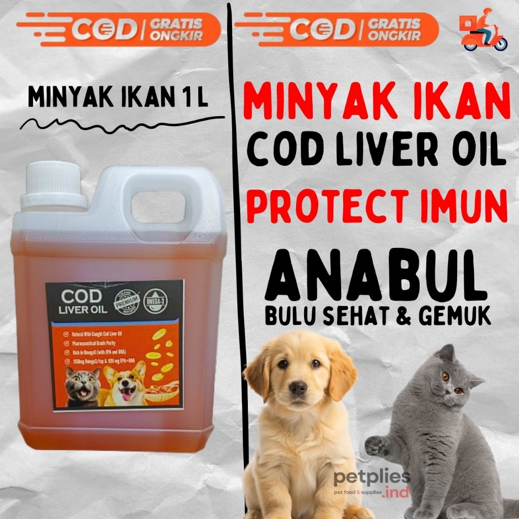 COD LIVER 1 LITER - Minyak Ikan COD Minyak Ikan Cair Suplemen Vitamin Kucing Penambah Nafsu Makan Ku