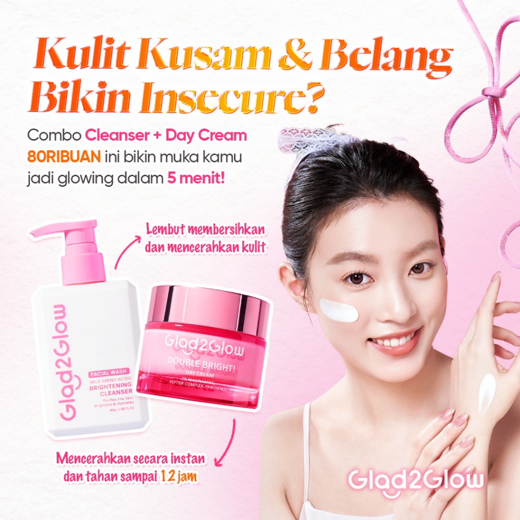 [100%ORI]Glad2Glow Double Bright Day Cream Niacinamide Essence glowing moisturizer BB cream sensitif