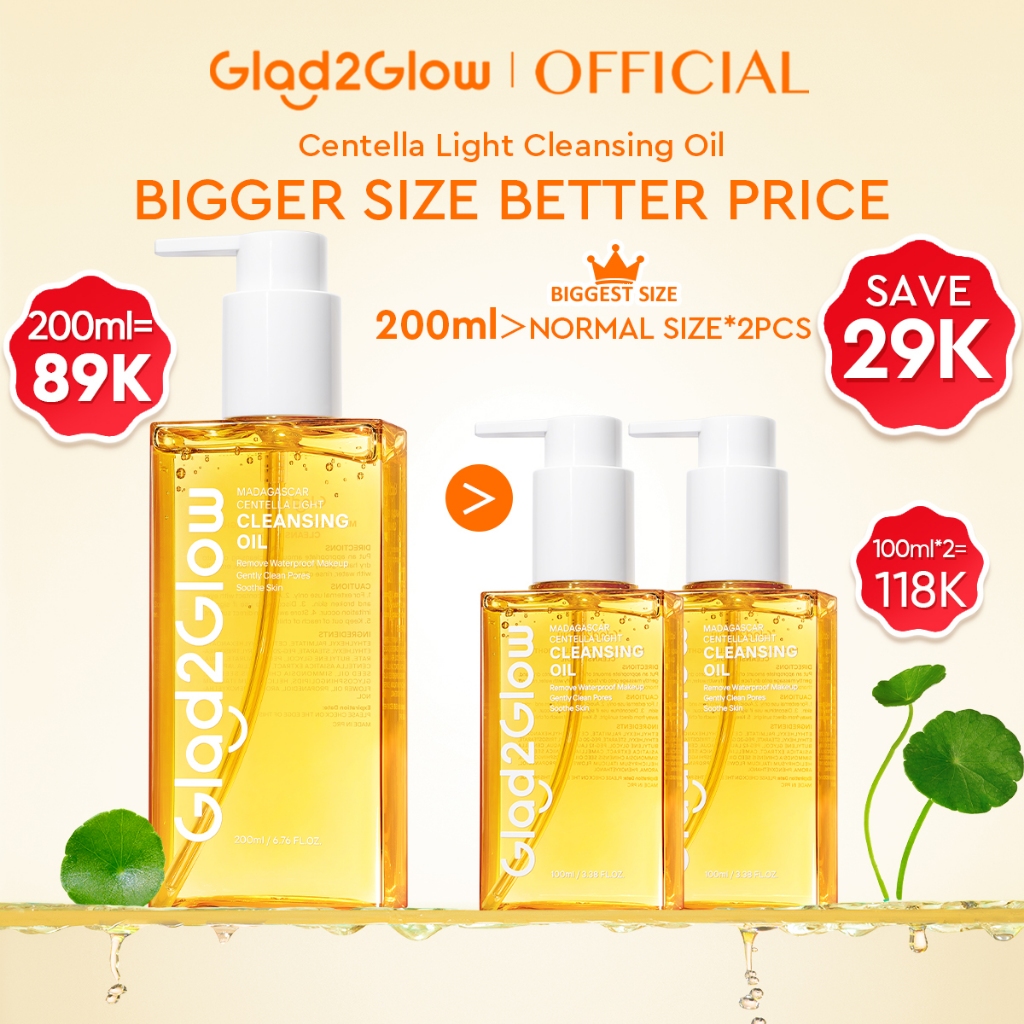 Glad2Glow Madagascar Centella Light Cleansing Oil 200ml Micellar Water Pembersih Wajah Penghapus Ria