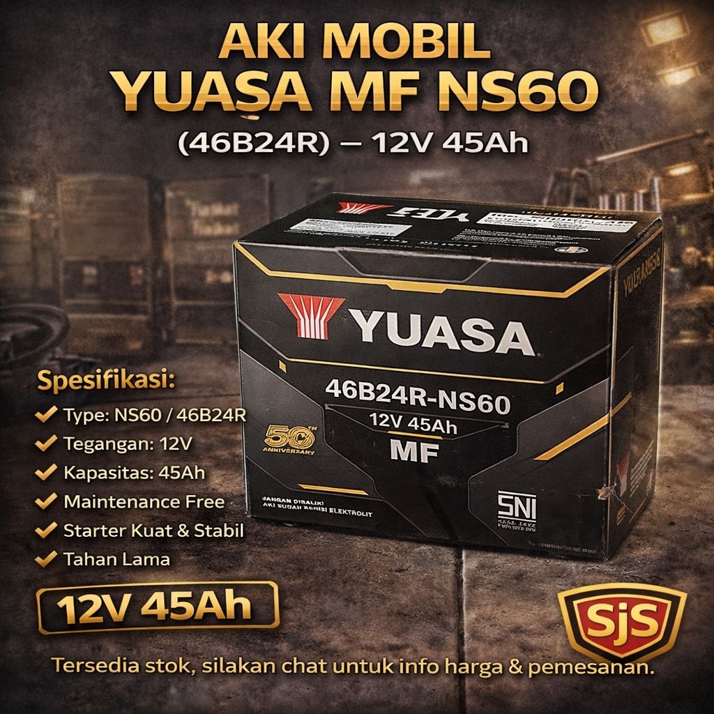 Aki mobil Yuasa MF Ns60 46B24R 12v 45ah pull aki kecil