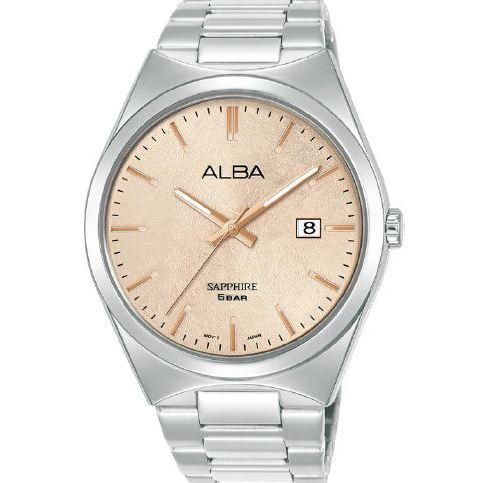 Jam Tangan Pria Alba AS9V79 AS9V79X1 Sapphire Strap Stainless Steel Silver Color Men Champagne Dial 
