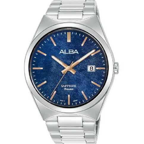 Jam Tangan Pria Alba AS9V77 AS9V77X1 Sapphire Strap Stainless Steel Silver Color Men Blue Dial Origi