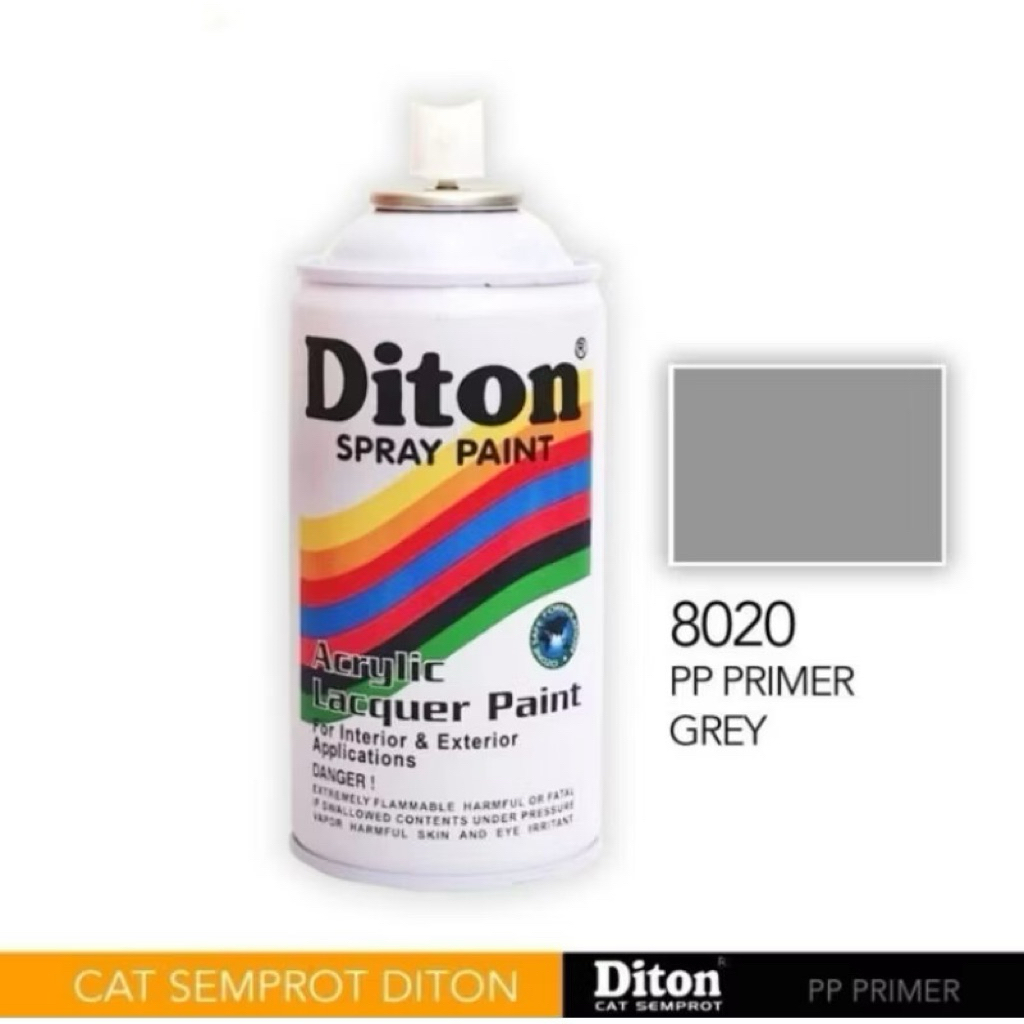CAT SEMPROT AEROSOL DITON 8020 PP PRIMER GREY ACRYLIC LACQUER PAINT SPRAY EPOXY WARNA ABU ABU