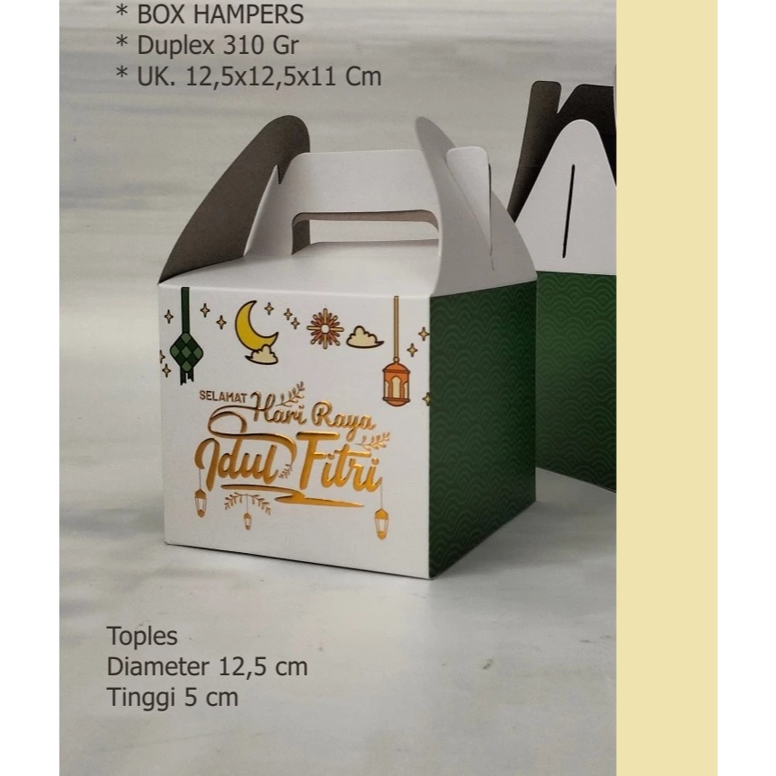 S1 Putih Hijau - Box Lebaran 2 toples bulat 250gr / Kotak Hampers Idul Fitri
