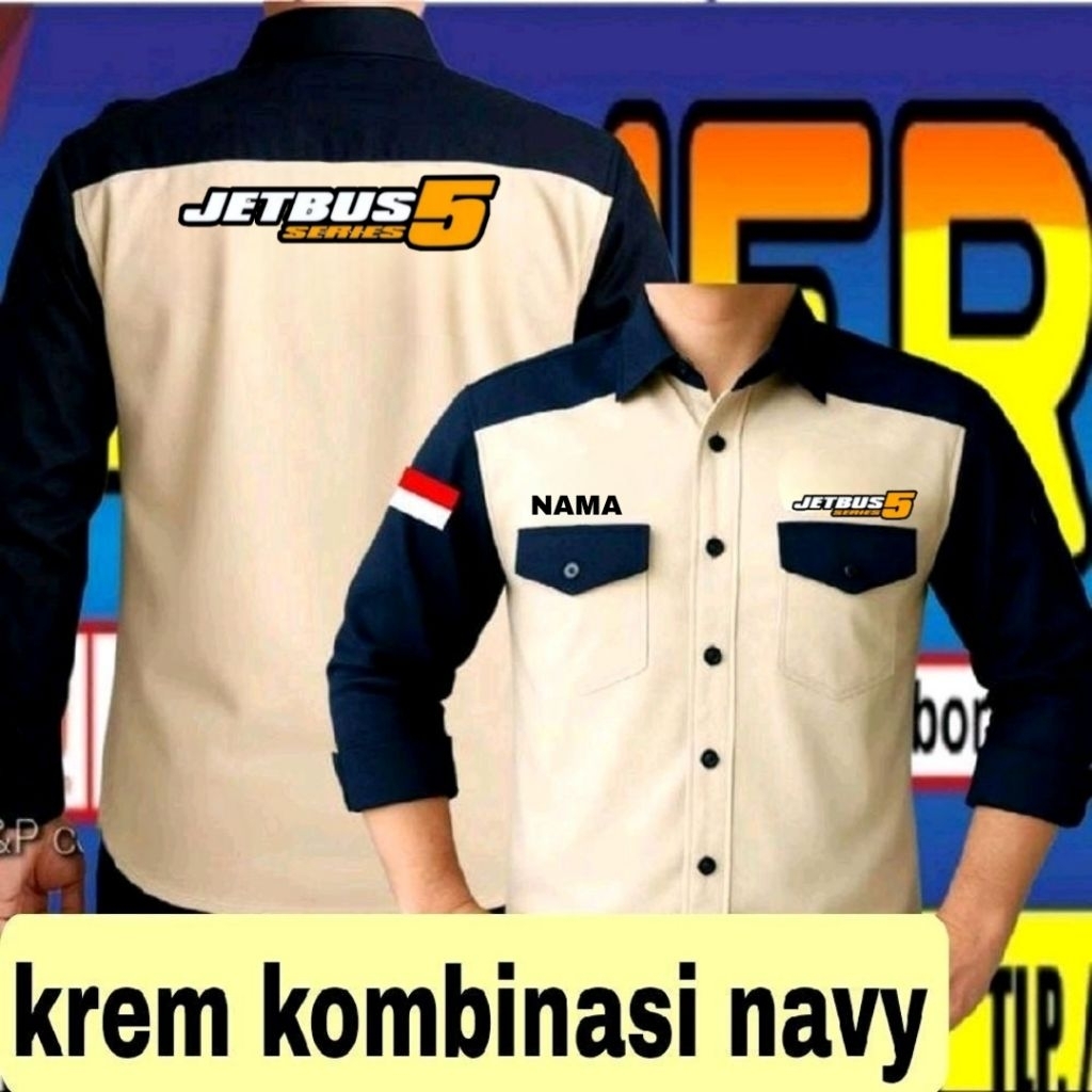 ready stok full bordir krem kombinasi navy ready stok full bordir kemeja jetbus 5 series baju jetbus