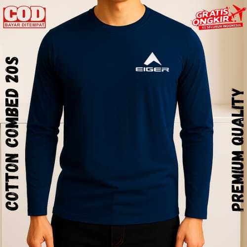 Baju Kaos Lengan Panjang  (PROMO COD) Kaos Distro Lengan Panjang Pria Wanita Eiger kiri Logo Silver 