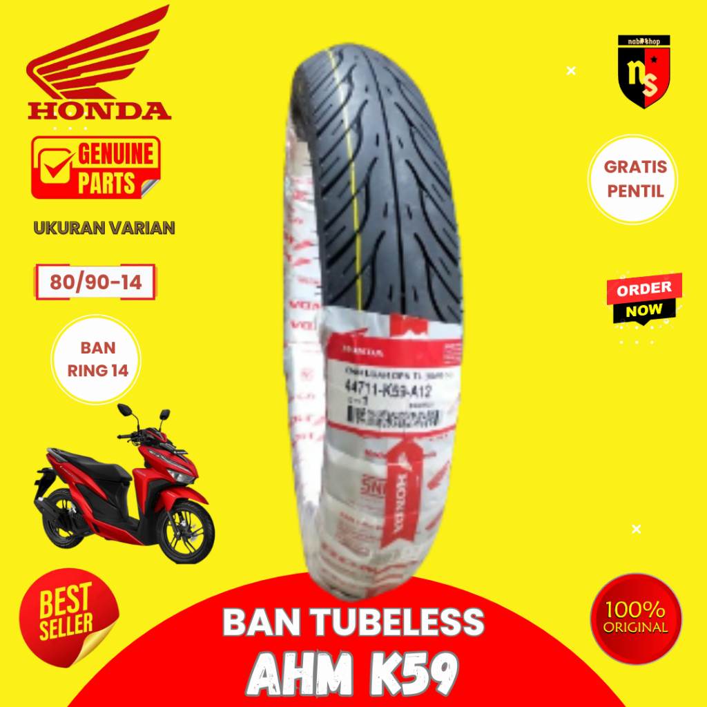 Ban Tubles Honda AHM Federal 80/90-14 Free Pentil/ Ban depan beat vario